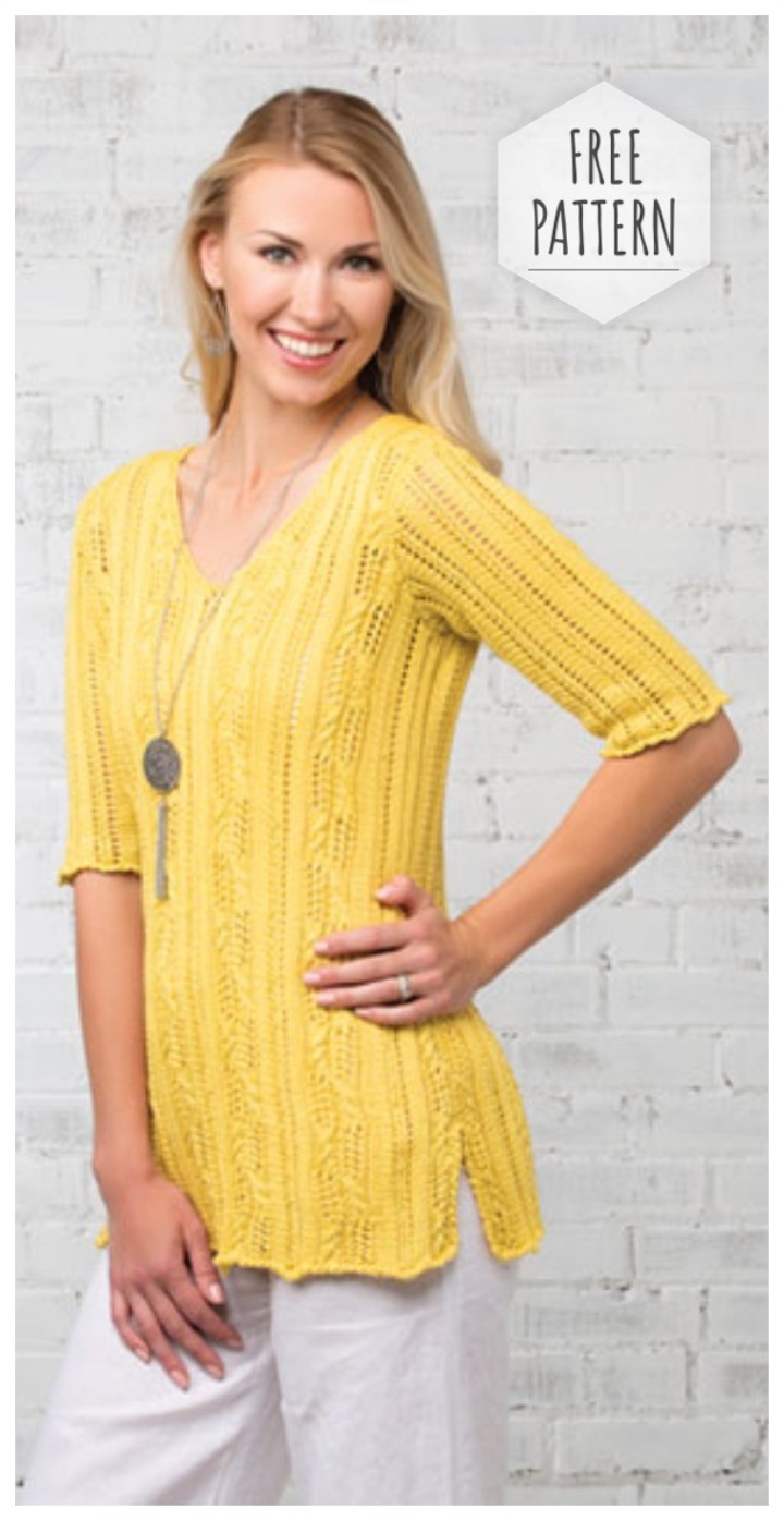 Knitted tunic yellow free pattern