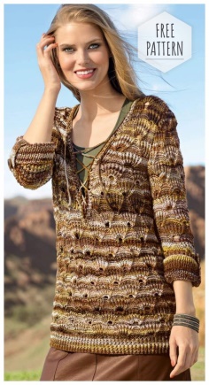 Lace-up pullover with a fan pattern