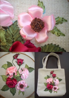 Rose Embroidery on Shoping Bag