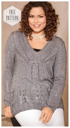 GRAY PULLOVER WITH V-CUT AND COSES FREE PATTERN