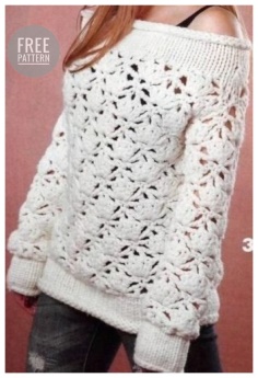 Women White Crochet Sweater Free Pattern