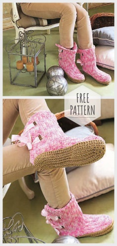 Knitting Boots with Ribbons