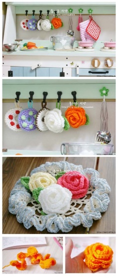 CROCHETED ROSES FOR KITCHEN DECORATION