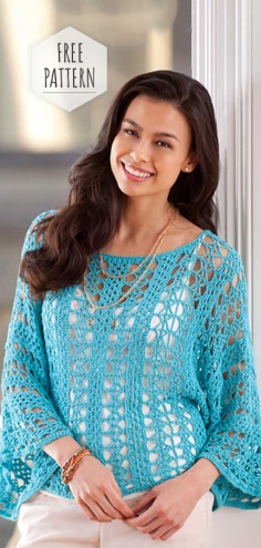 Crochet Fishnet Top Cape with Wide Sleeves