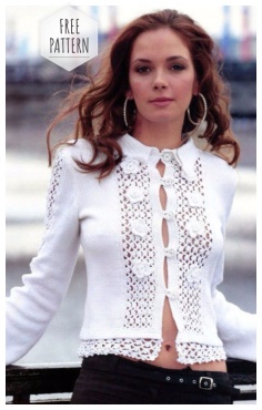 KNITTED JACKET WITH LACE TRIM AND CROCHET HEM