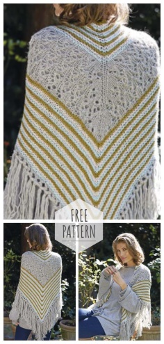 SHAWL WITH STRIPED AND OPENWORK PATTERNS