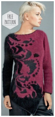 Extra long pullover with jacquard pattern in intarsia technique