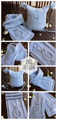 Cap and scarf with owls free pattern