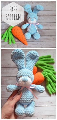 Cute knitted hare with a carrot 