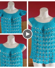 Crochet Women39;s Summer Time Blues Top size L only with optional sleeves TUTORIAL 230