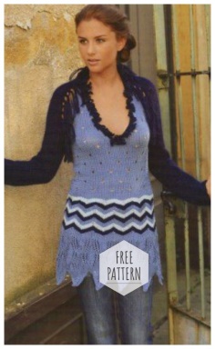 Set Top and shawl with sleeves in blue free pattern