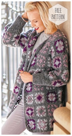 Long crocheted jacket with flowers