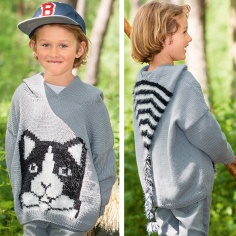 PULLOVER WITH A HOOD AND MOTIF  KITTEN