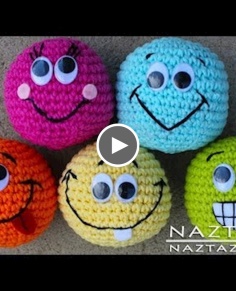 Learn How to Crochet - Basic Beginner Amigurumi Smiley Face Hacky Sack Ball Toy SC2TOG INVDEC Emoji