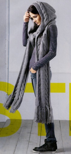 LONG GRAY SCARF WITH HOOD