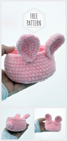Crochet Basket with Ears and Tail