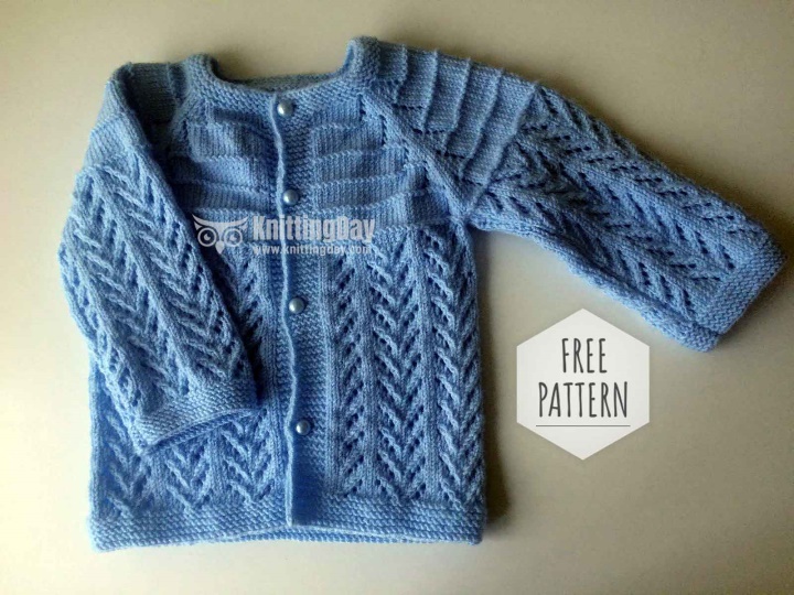 Blue Baby Cardigan with Ajour Knitting