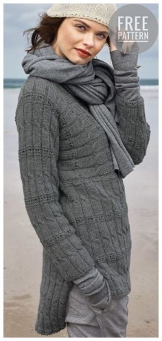 Gray sweater with a long back free pattern