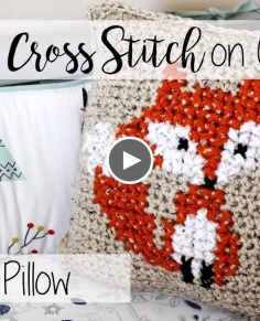 How to Cross Stitch on Crochet  Fox Pillow  Sewrella