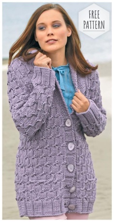 Lilac cardigan with buttons free pattern