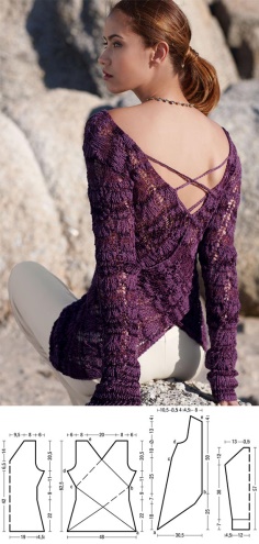 Cardigan with Openwork Patterns and Deep Cut
