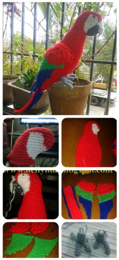 Beautiful crochet parrot ara macaw