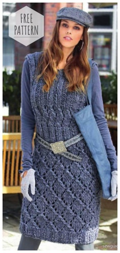 Knitted dress knee-length gray-blue