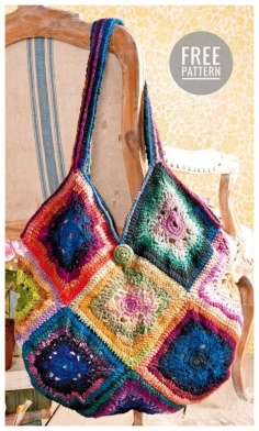 Crochet bag of square motifs on the button