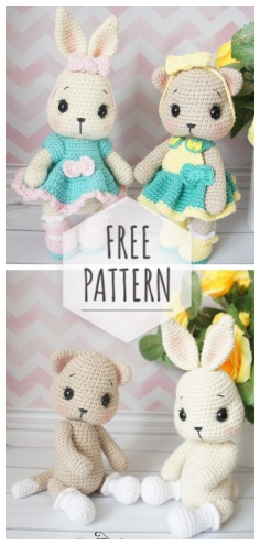 Cute knitted kitty and bunny