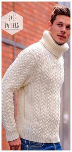 Stylish knitted mens sweater with a scheme and a step by step description of knitting
