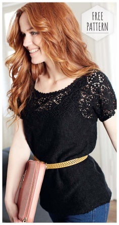 Women black top with lace yoke free pattern
