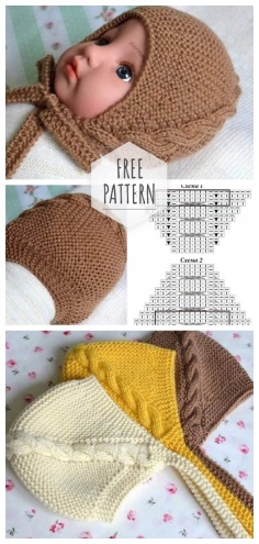 Cap knitting needles with a diagonal braid for the baby free pattern
