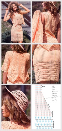 Crochet Summer Suit of Peach Color