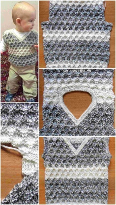 How to tie a sleeveless jacket for a baby with a pattern of  large cells