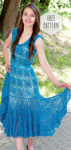 Crochet Blue Dress Free Pattern