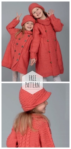 Childrens coat with knitting needles and crochet hook for girls 6 8 years old 