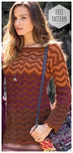Striped pullover with toothed free pattern