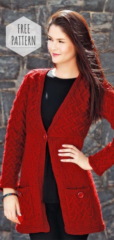 Knitting Red Cardigan with Pockets