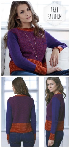 Jacquard pullover with wide wrap ribbed free pattern
