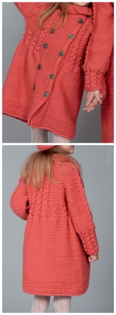 Knitted coat and crochet panama for girls 6-8 years old