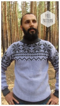 Mens jacquard sweater with knitting pattern