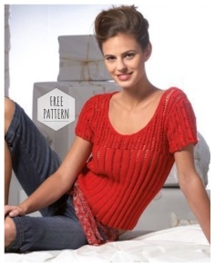 Solid pullover with short sleeves and glass bead trim