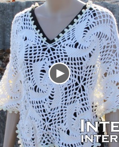 Crochet poncho - womens lace motifs top crochet pattern
