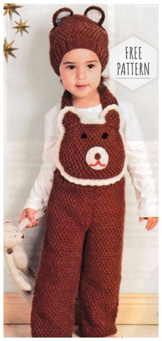 CHILDRENS OVERALLS WITH NEEDLES BEAR 4 5 YEARS