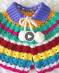 How to Crochet a Quick and Simple Child Size Poncho with Collar - V38
