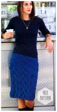 Blue knit skirt made of braids free pattern