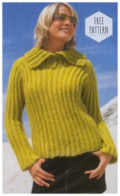 Yellow-green pullover raglan free pattern