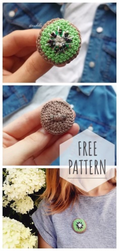 Brooch Kiwi Crochet Free Pattern