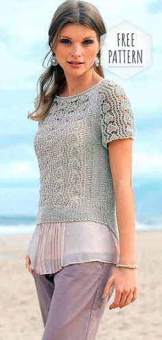 Pullover with Openwork Sleeves Free Pattern