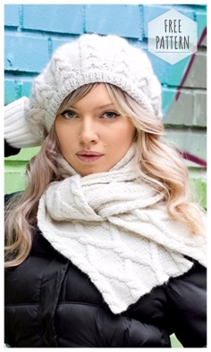 BERET AND A SCARF WITH BRAIDS FREE PATTERN